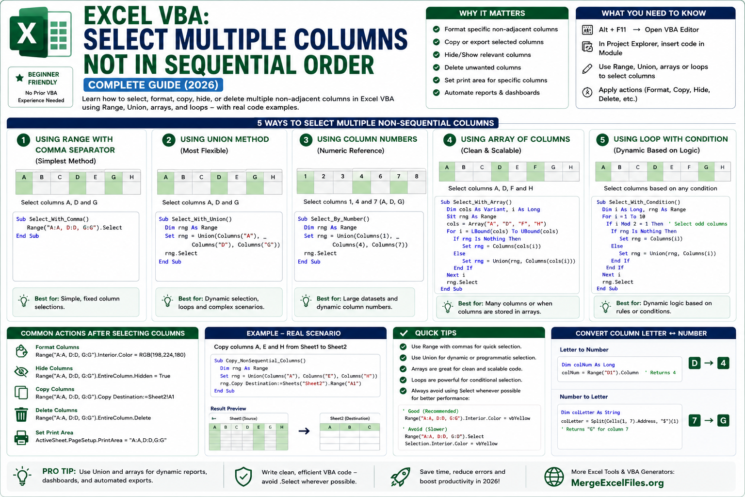 Excel VBA: Select Multiple Columns Not in Sequential Order — Complete Guide (2026)